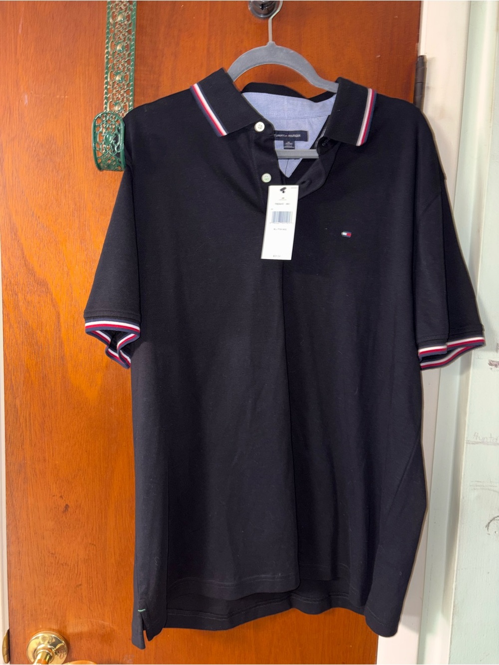 Tommy Hilfiger Men's Black Polo Shirt with Stripe Trim NWT